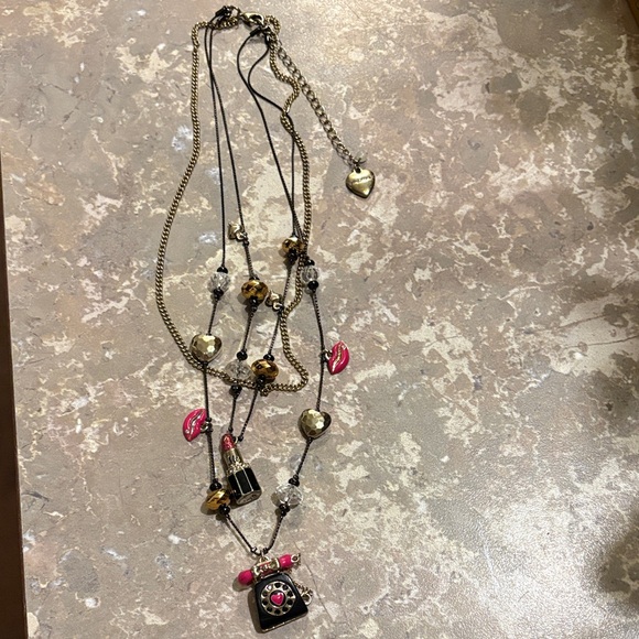 Betsey Johnson Jewelry - Betsey Johnson Black and Pink Charm Necklace